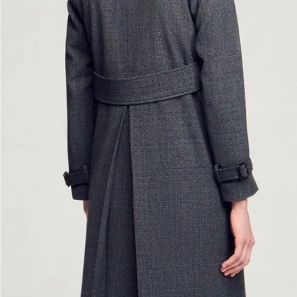 Sandro Checked Rhinestone-Embellished Trench Coat in Gray & Blue - Picture 6 of 9